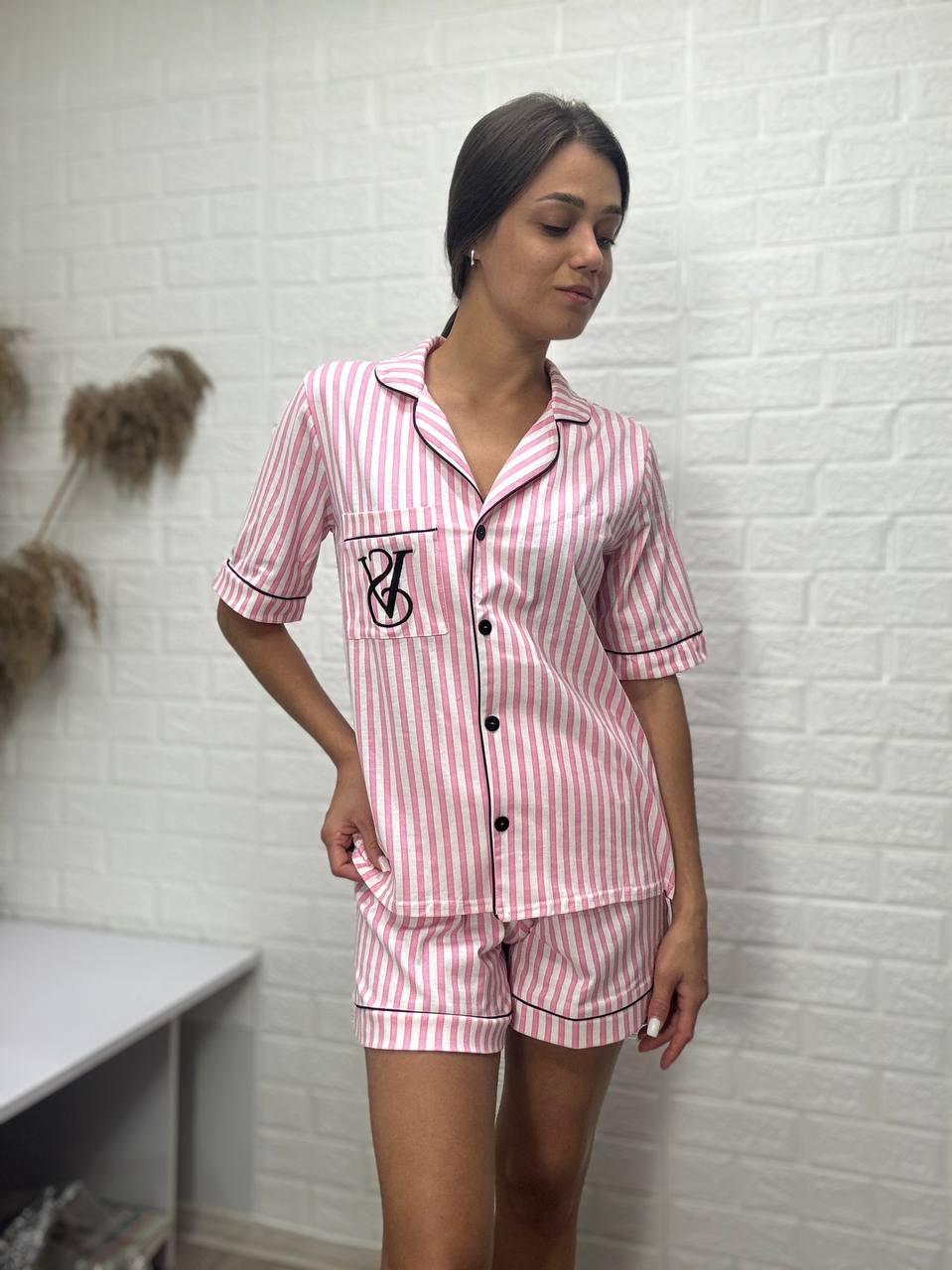 Ніжна жіноча піжама у полоску тканина трикотаж, фото 1