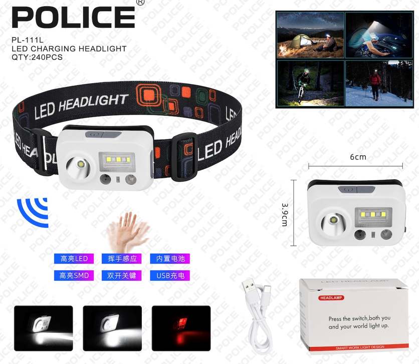 Налобний ліхтар Bailong PL-111L, red+white, Type-C, Sensor, фото 1