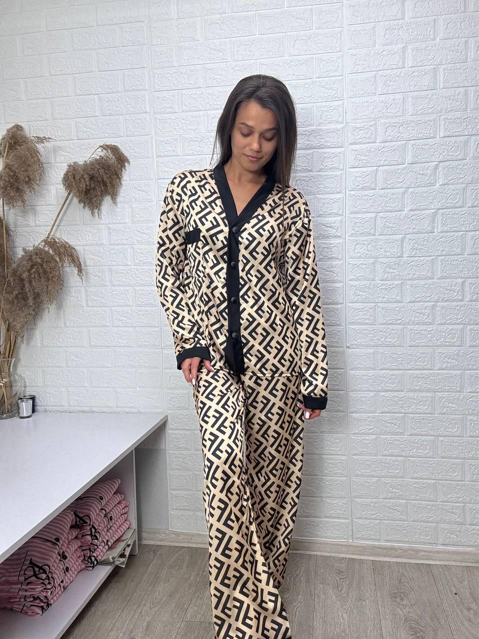 Стильний жіночий костюм сорочка штани для дому, шовк сатин принтований, фото 1