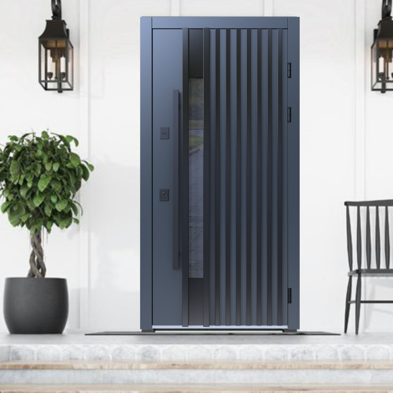 Вхідні двері в будинок з терморозривом Ліра зі склом покриття plastid 7016/білий ручка на магнітах, фото 1