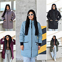 Жіноче осінньо-зимове пальто з плащівки "Канада" на синтепоні норма і батал