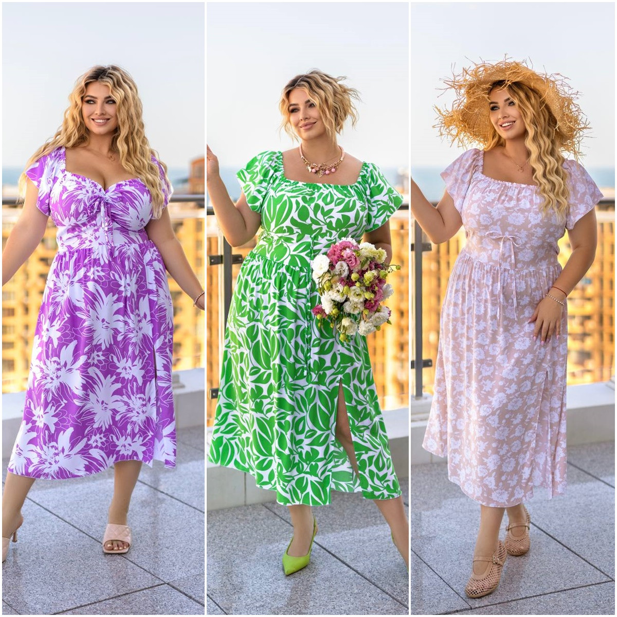 Літня штапельна сукня міді з розрізом по стегну батал, фото 1