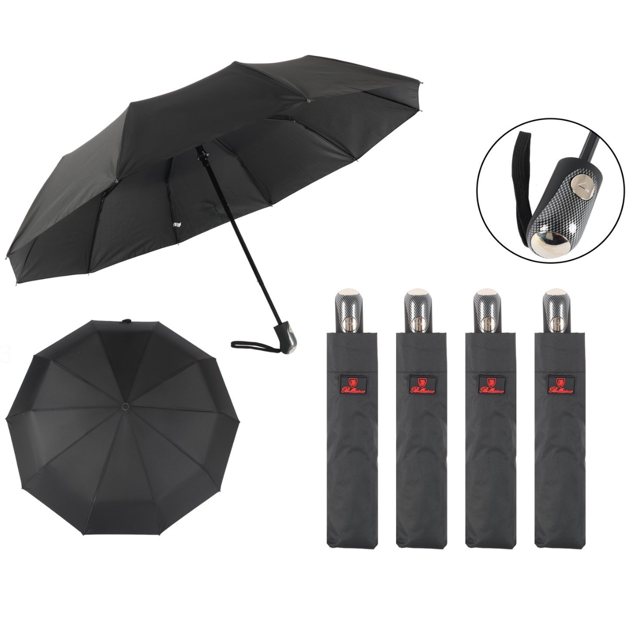 Оптом чоловіча парасоля напівавтомат на 10 спиць із фібергласу від Bellissimo, чорний, М458-1