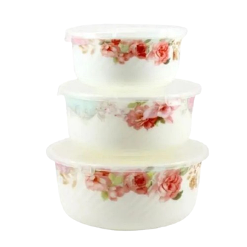 Набір салатників 3шт Троянда (d14/16/19см) з кришкою склокераміка 6801/ S Interos