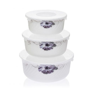 Набір салатників 3шт Фіалка (d14/16/19см) з кришкою склокераміка 61008/ S Interos