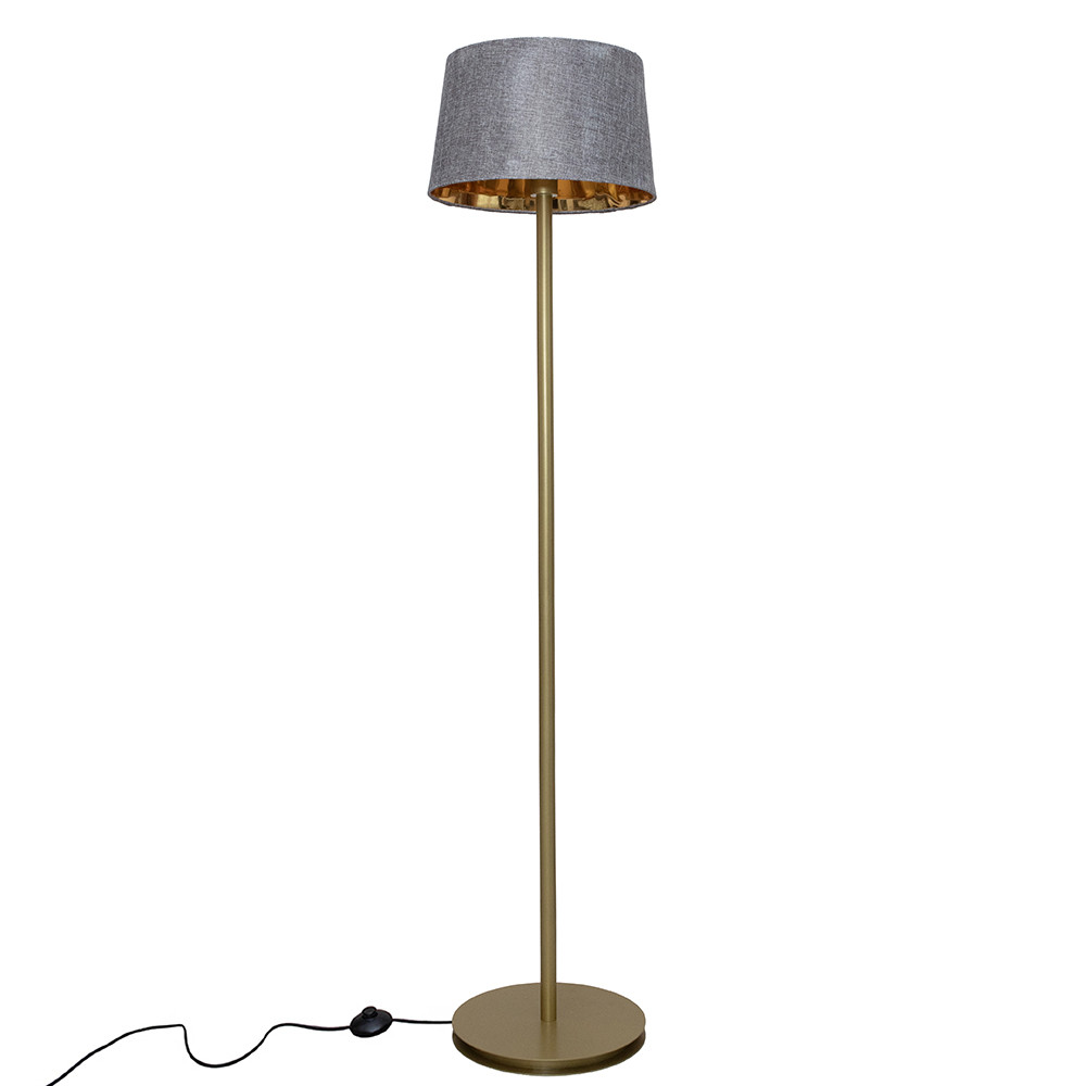 Торшер MSK Electric із сірим плафоном із тканини під лампу Е27 із золотою основою NL 3621 GD+GR, фото 1