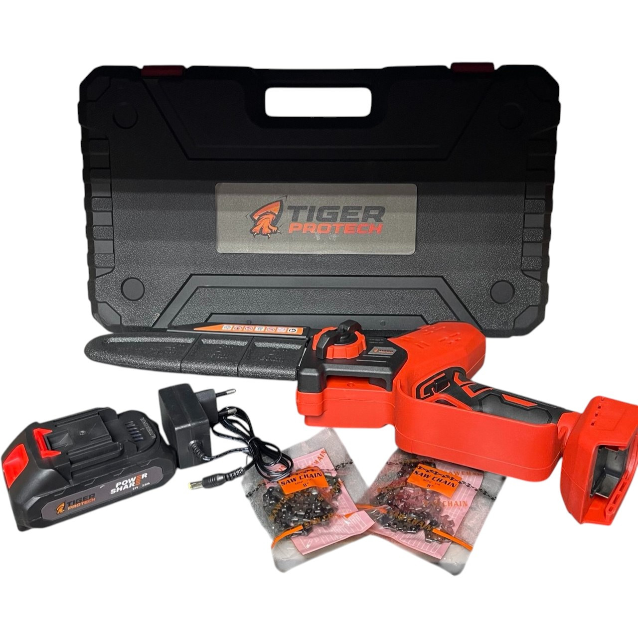 Акумуляторна пилка TigerProTech TD-S011-MA, 21 В, шина 20 см, безщітковий, масляне охолодження, 1 АКБ 2 А·год, у кейсі, фото 1