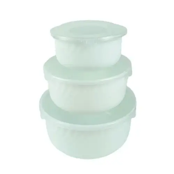 Набір салатників 3 предмети (d19/16/14см) з кришкою склокераміка білий HMW-3T Interos