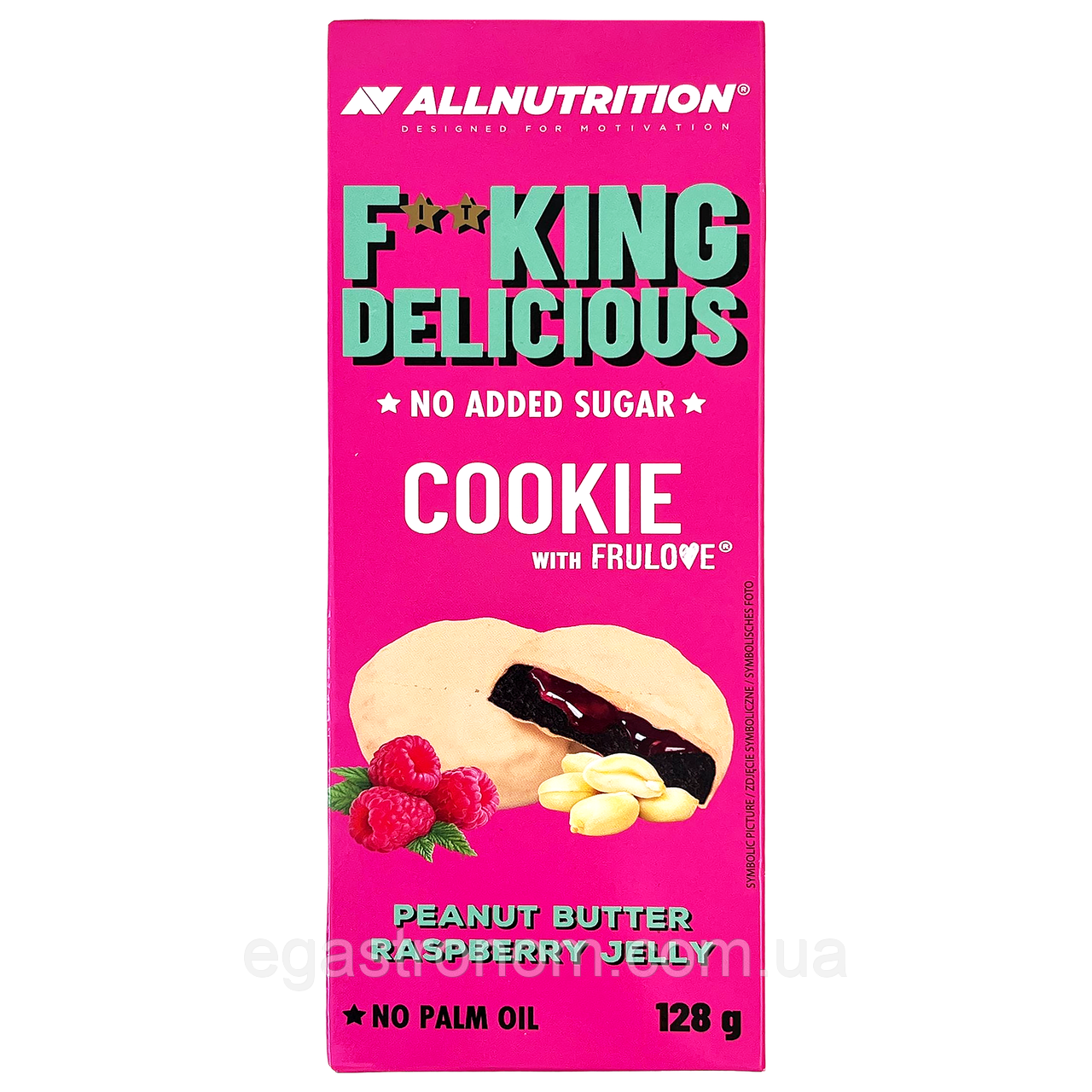 Печиво без цукру з малиною та арахісом ОллНутрішн AllNutrition 128g 14шт/ящ (Код: 00-00018158), фото 1