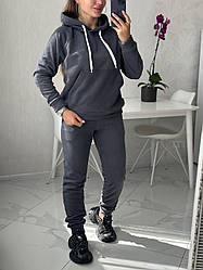 Зручний мʼякий теплий жіночий флісовий костюм худі з капюшоном і штани Del6172