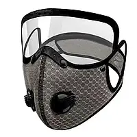 Маска-респіратор перукарська Hots Professional п'ятишарова зі змінним вугільним фільтром та захистом очей, сіра (HP3010-GR)