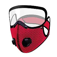 Маска-респіратор перукарська Hots Professional п'ятишарова зі змінним вугільним фільтром та захистом очей, червона (HP3010-RD)