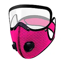 Маска-респіратор перукарська Hots Professional п'ятишарова зі змінним вугільним фільтром та захистом очей, рожева (HP3010-PN)