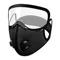 Маска-респіратор перукарська Hots Professional п'ятишарова зі змінним вугільним фільтром та захистом очей, чорна (HP3010-BK)