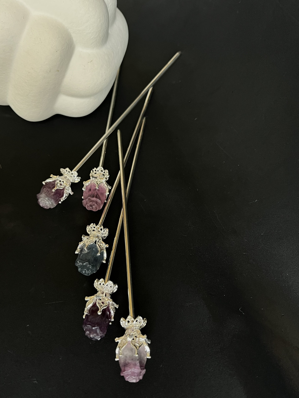 Флюорит натуральний камінь квітка троянда китайська паличка шпилька для волосся/1 шт., фото 1