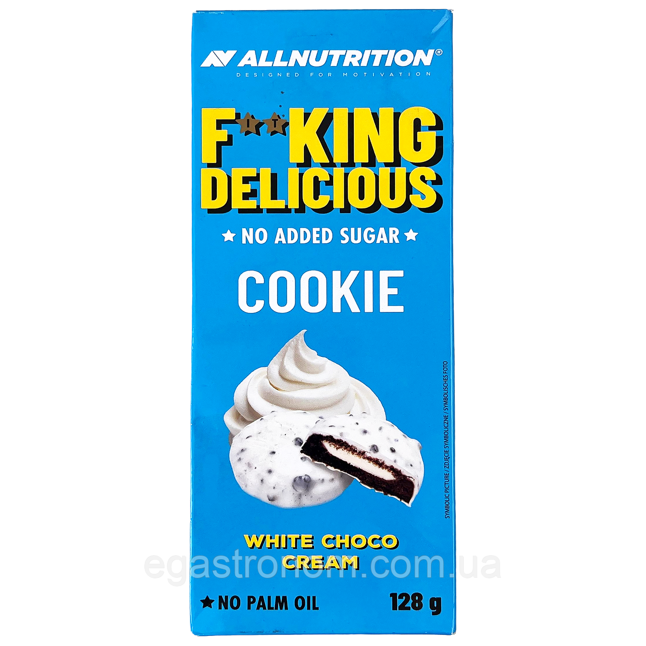 Печиво без цукру з білим шоколадним кремом ОллНутрішн AllNutrition 128g 14шт/ящ (Код: 00-00018157), фото 1