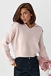 Джемпер у рубчик з відкладним коміром — пудра-колір, ONE SIZE (є розміри), фото 5