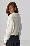 Джемпер у рубчик з відкладним коміром — молочний колір, ONE SIZE (є розміри), фото 2