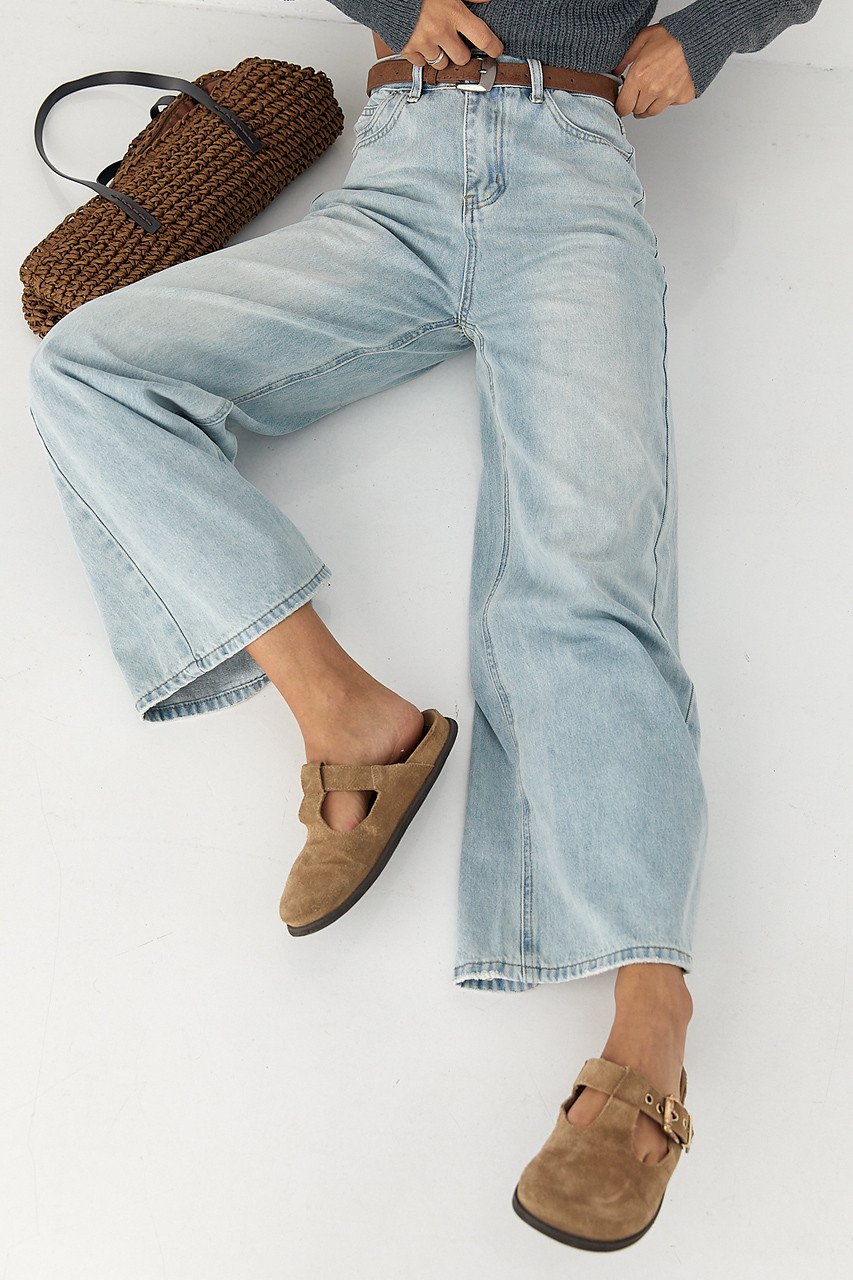 Прямі джинси Wide leg з високою посадкою — блакитний колір, S (є розміри), фото 1