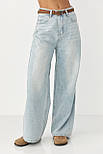 Прямі джинси Wide leg з високою посадкою — блакитний колір, S (є розміри), фото 2