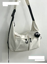 Велика місткість полотняна сумка-мессенджер біла з м'яким брелком ведмедика та кумедного ока