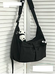 Велика місткість полотняна сумка-мессенджер чорна з м'яким брелком ведмедика та кумедного ока