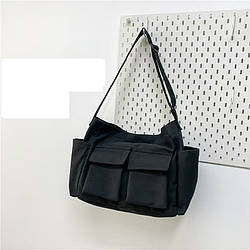 Велика містка полотняна сумка-мессенджер чорна