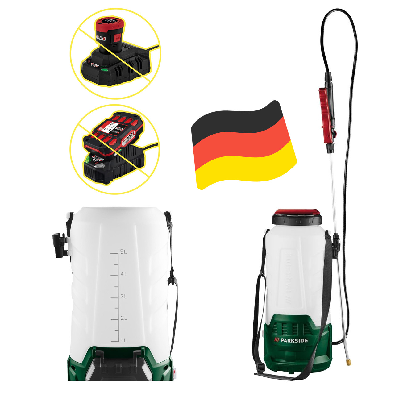 Акумуляторний обприскувач Parkside PDSA 20-Li C2 без АКБ і ЗП (5 л, тиск 1,5 бара, 12/20 В, Німеччина), фото 1