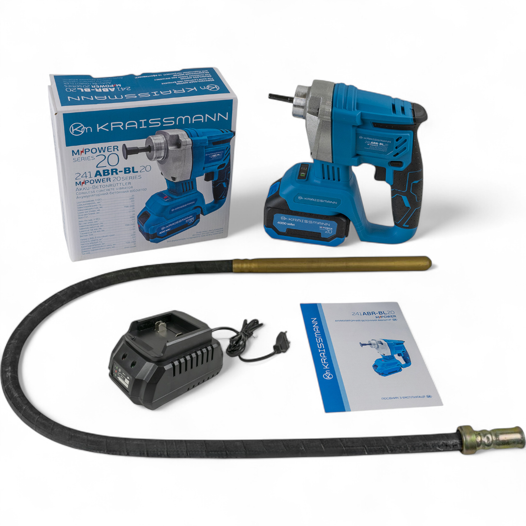 Акумуляторний віброущільнювач KRAISSMANN 241 ABR-BL 20MP (1,5м, 20B, 4 А/год, Безщітковий, НІМЕЧЧИНА), фото 1