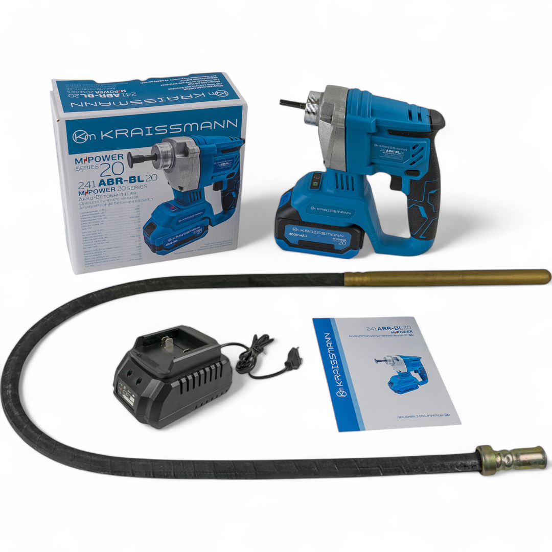 Акумуляторний віброущільнювач KRAISSMANN 241 ABR-BL 20MP (2м, 20B, 4 А/год, Безщітковий, НІМЕЧЧИНА)