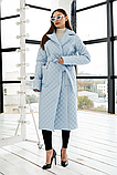 Жіночий двобортний стьобаний плащ ПВ-285 блакитний,розміри 42-52, фото 2