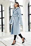 Жіночий двобортний стьобаний плащ ПВ-285 блакитний,розміри 42-52, фото 5