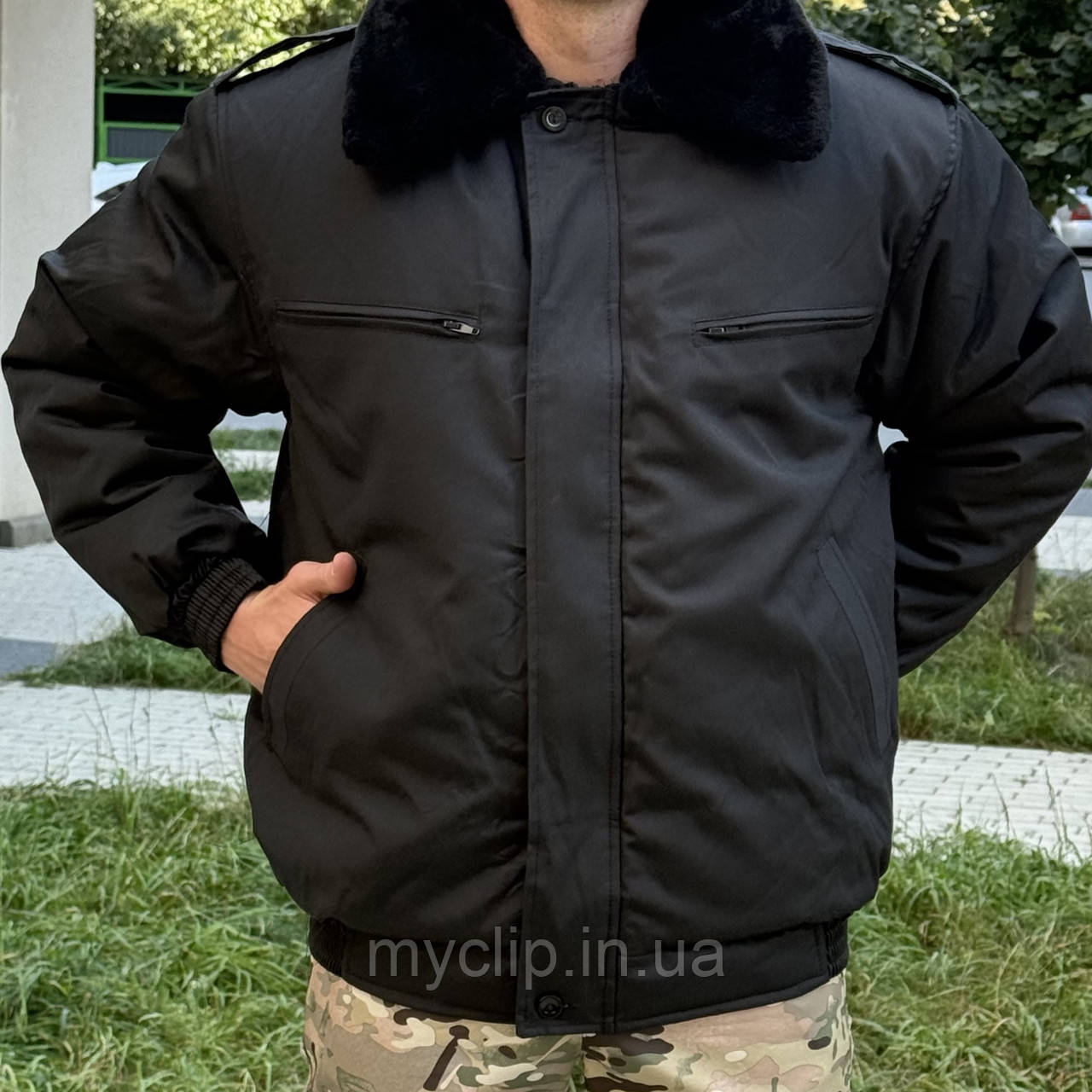 Бушлат для охоронця зимовий чорний з резинкою. Якісний теплий бушлат для охорони, фото 1