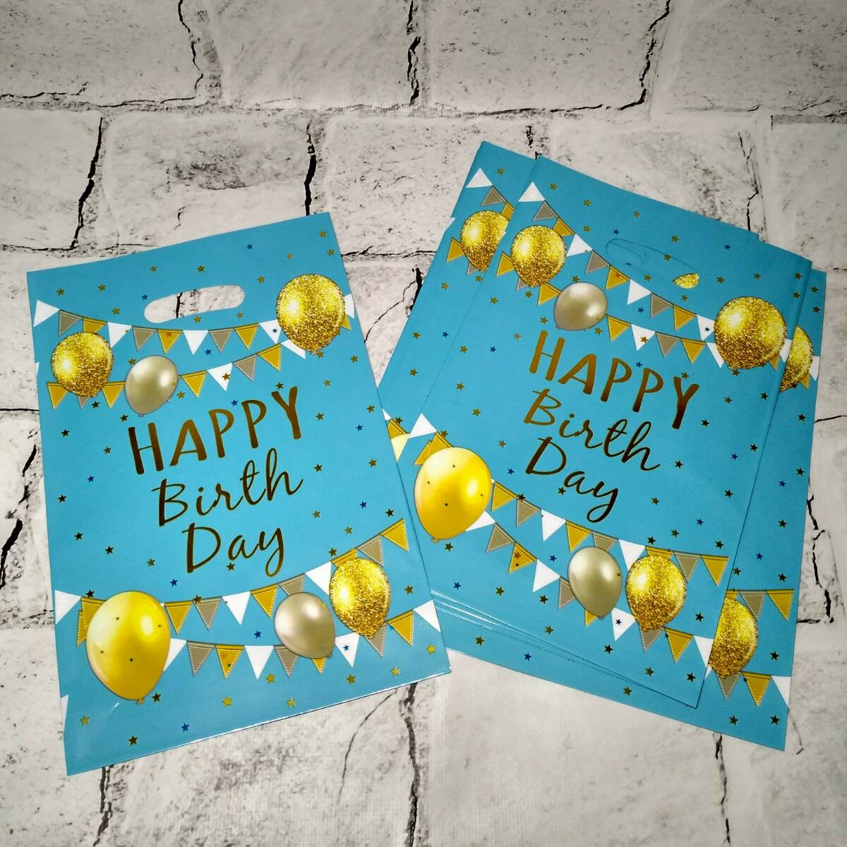 Пакети подарункові фольговані Happy birthday 10 шт 16,3х25 см Блакитні 15468-3