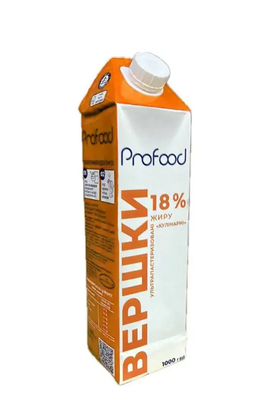 Вершки натуральні ультрапастеризовані 18% TM ProFood 1 л, фото 1