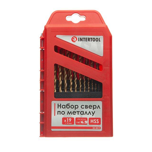 Набір свердел по металу DIN338 HSS, 19 шт. (1,0-10,0 мм), покриття Ti INTERTOOL SD-0019, фото 1