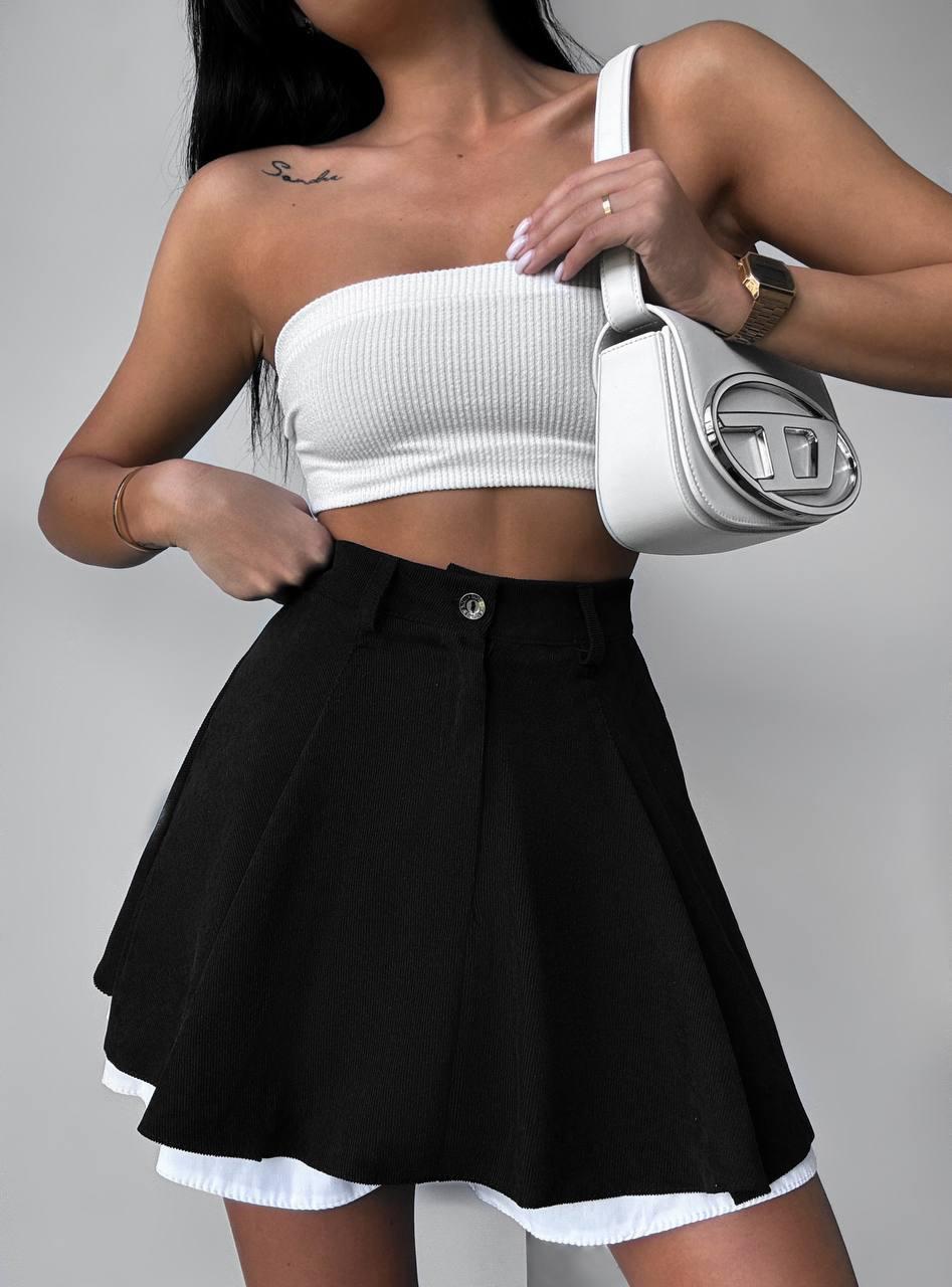 Женская стильная юбка-шорты вельвет+коттон 42-44.46-48. черный/графит/синий мод 149 - фото 1 - id-p2743080797