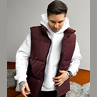 Чоловіча жилетка весна осінь безрукавка демісезонна з кишенями утеплена на блискавці пух бордова