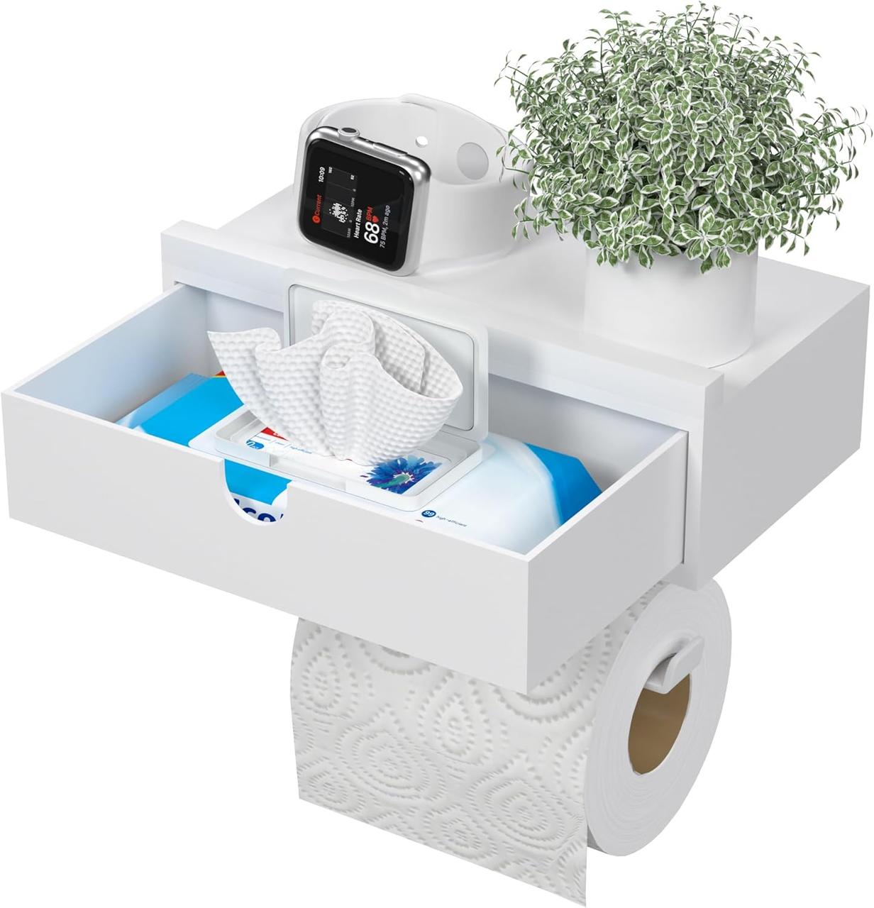 Тримач для туалетного паперу Exabang Bamboo з контейнером для вологих серветок, без свердління, білий, фото 1