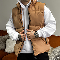 Чоловіча жилетка весна осінь безрукавка демісезонна з кишенями утеплена на блискавці пух бежева