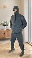 Чоловічий костюм на двосторонньому флісі з капюшоном. Сірий/чорний/хакі. 46-48; 50-52; 54-56.