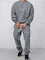 Чоловічий теплий костюм із трьохнитки з принтом. Чорний/меланж. 46-48; 50-52; 54-56.