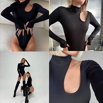 Жіночий чорний боді з довгим рукавом 42-46 і 48-52
