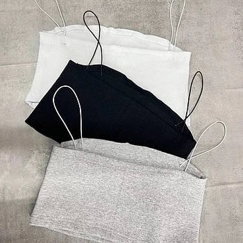 Жіночий базовий кроп-топ на тонких бретелях (білий, чорний, сірий) 42-46