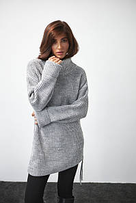 В'язана сукня туніка жіноча тепла коротка сіра