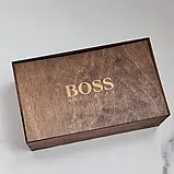 Чоловічий подарунковий набір портмане та ремінь в деревяній коробці BOSS (202), фото 2