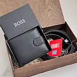 Чоловічий подарунковий набір портмане та ремінь в деревяній коробці BOSS (202), фото 6