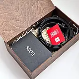 Чоловічий подарунковий набір портмане та ремінь в деревяній коробці BOSS (202), фото 8