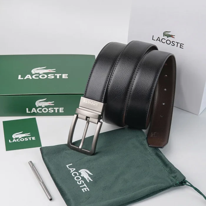 Чоловічий шкіряний двухсторонній ремінь Lacoste (985) чорний/коричневий, фото 1