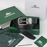 Чоловічий шкіряний двухсторонній ремінь Lacoste (985) чорний/коричневий, фото 2